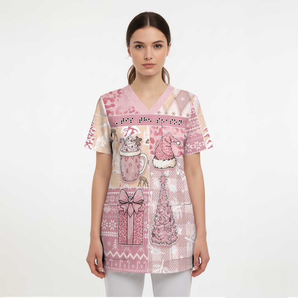 Braille Christmas Scrub Top Tis The Season Patchwork Style - Wonder Print Shop