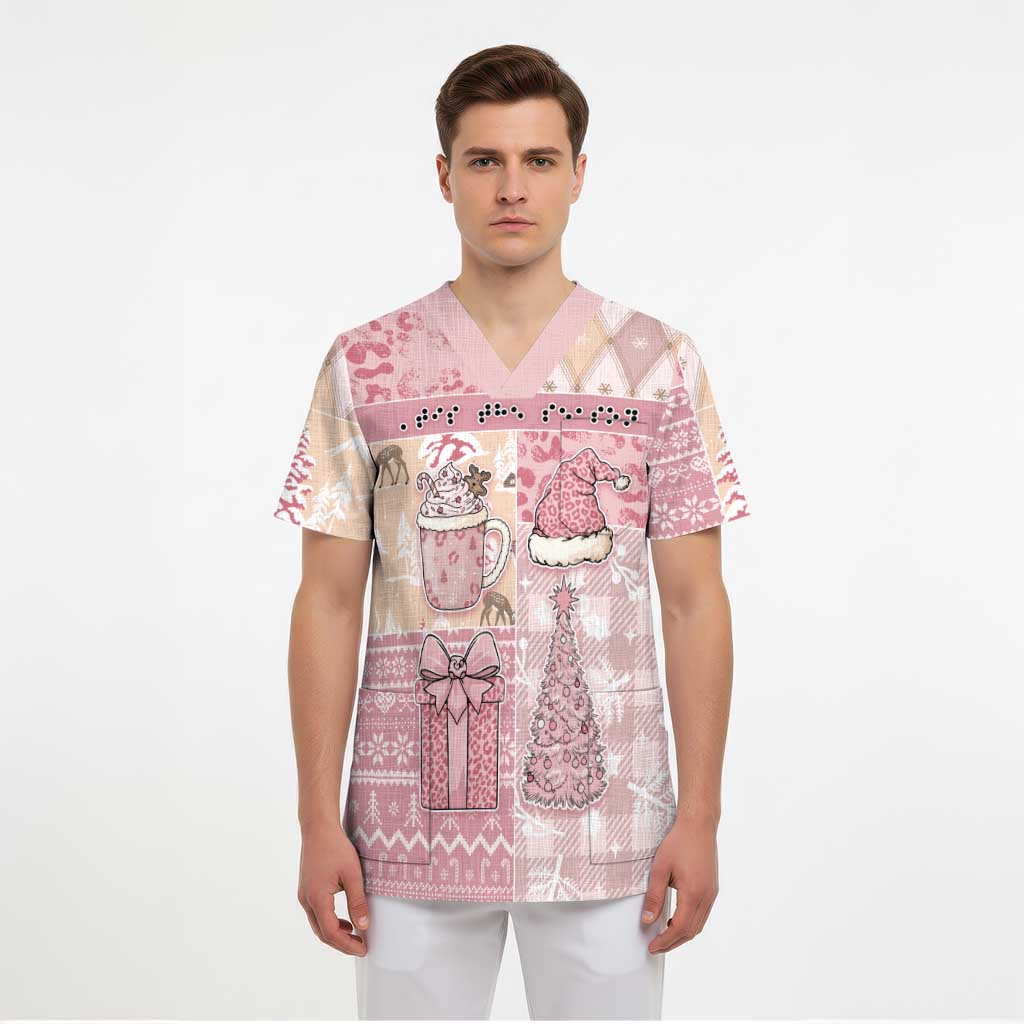 Braille Christmas Scrub Top Tis The Season Patchwork Style - Wonder Print Shop