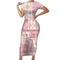 Braille Christmas Short Sleeve Bodycon Dress Tis The Season Patchwork Style - Wonder Print Shop