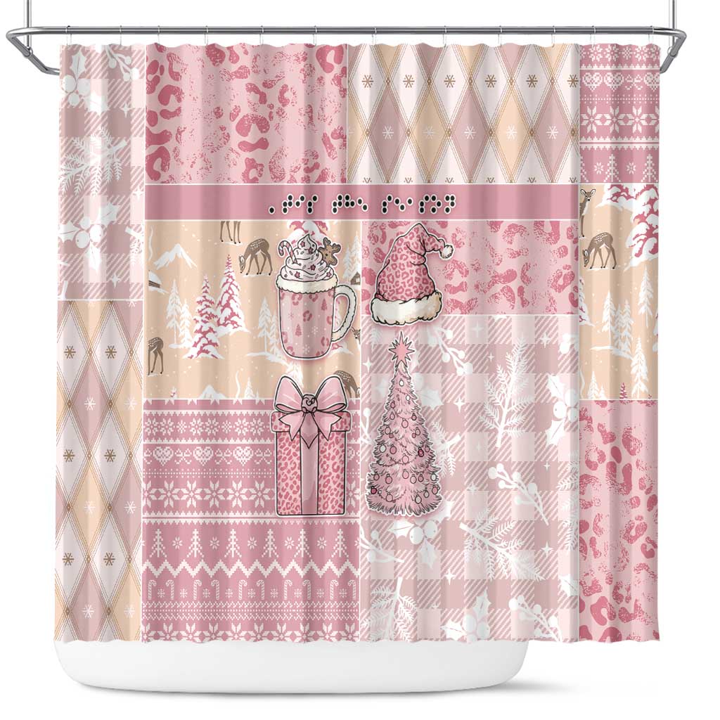Braille Christmas Shower Curtain Tis The Season Patchwork Style - Wonder Print Shop