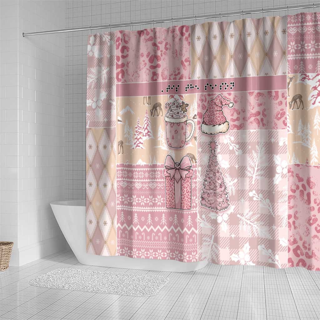Braille Christmas Shower Curtain Tis The Season Patchwork Style - Wonder Print Shop