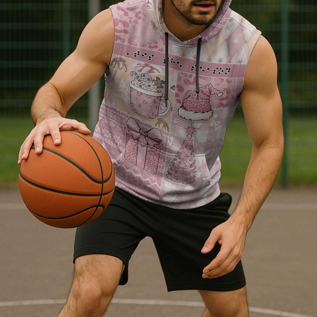 Braille Christmas Sleeveless Hoodie Tis The Season Patchwork Style - Wonder Print Shop