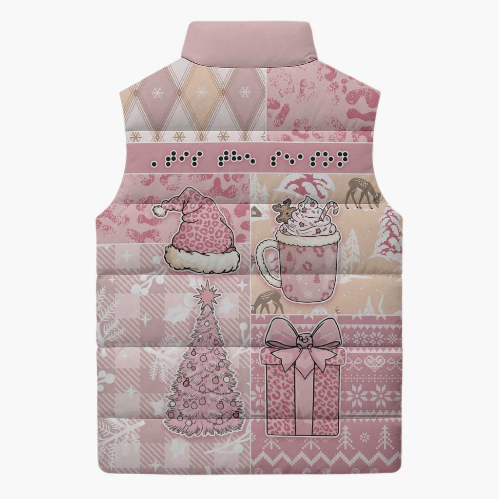 Braille Christmas Sleeveless Puffer Jacket Tis The Season Patchwork Style - Wonder Print Shop