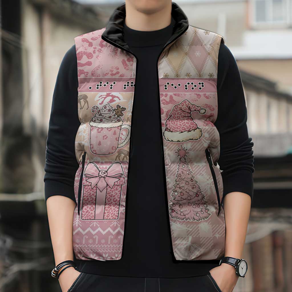 Braille Christmas Sleeveless Puffer Jacket Tis The Season Patchwork Style - Wonder Print Shop