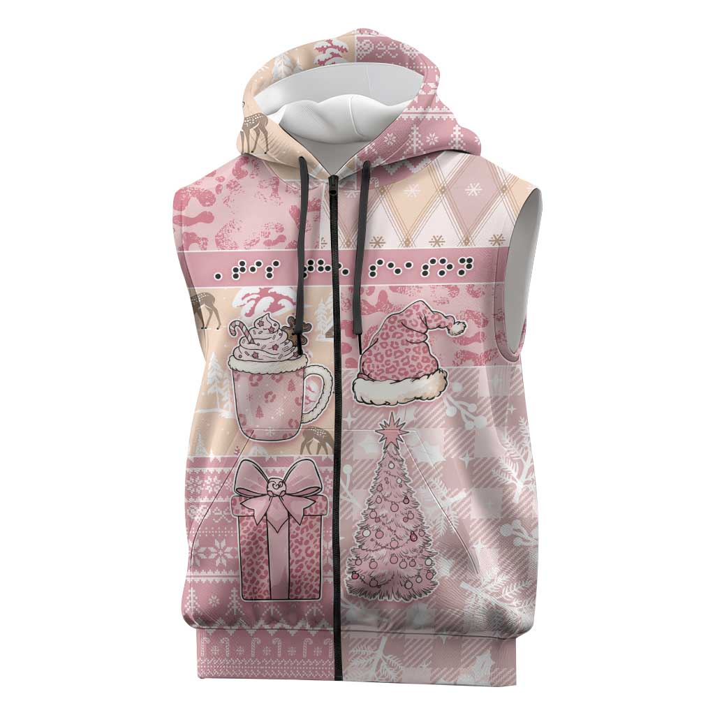 Braille Christmas Sleeveless Zip Hoodie Tis The Season Patchwork Style - Wonder Print Shop