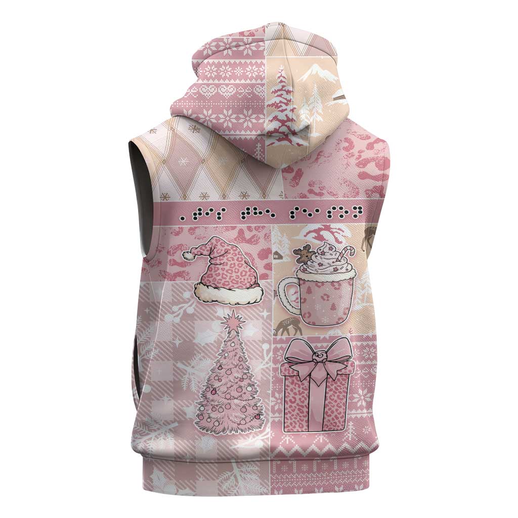 Braille Christmas Sleeveless Zip Hoodie Tis The Season Patchwork Style - Wonder Print Shop
