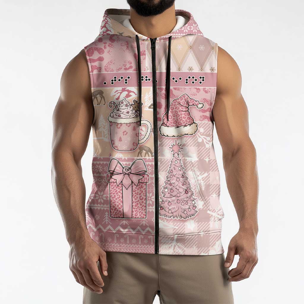 Braille Christmas Sleeveless Zip Hoodie Tis The Season Patchwork Style - Wonder Print Shop