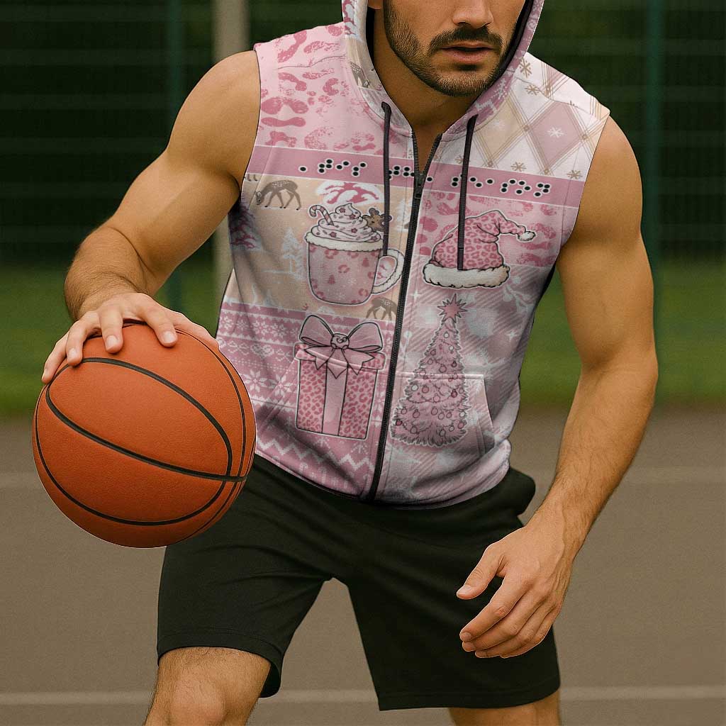 Braille Christmas Sleeveless Zip Hoodie Tis The Season Patchwork Style - Wonder Print Shop