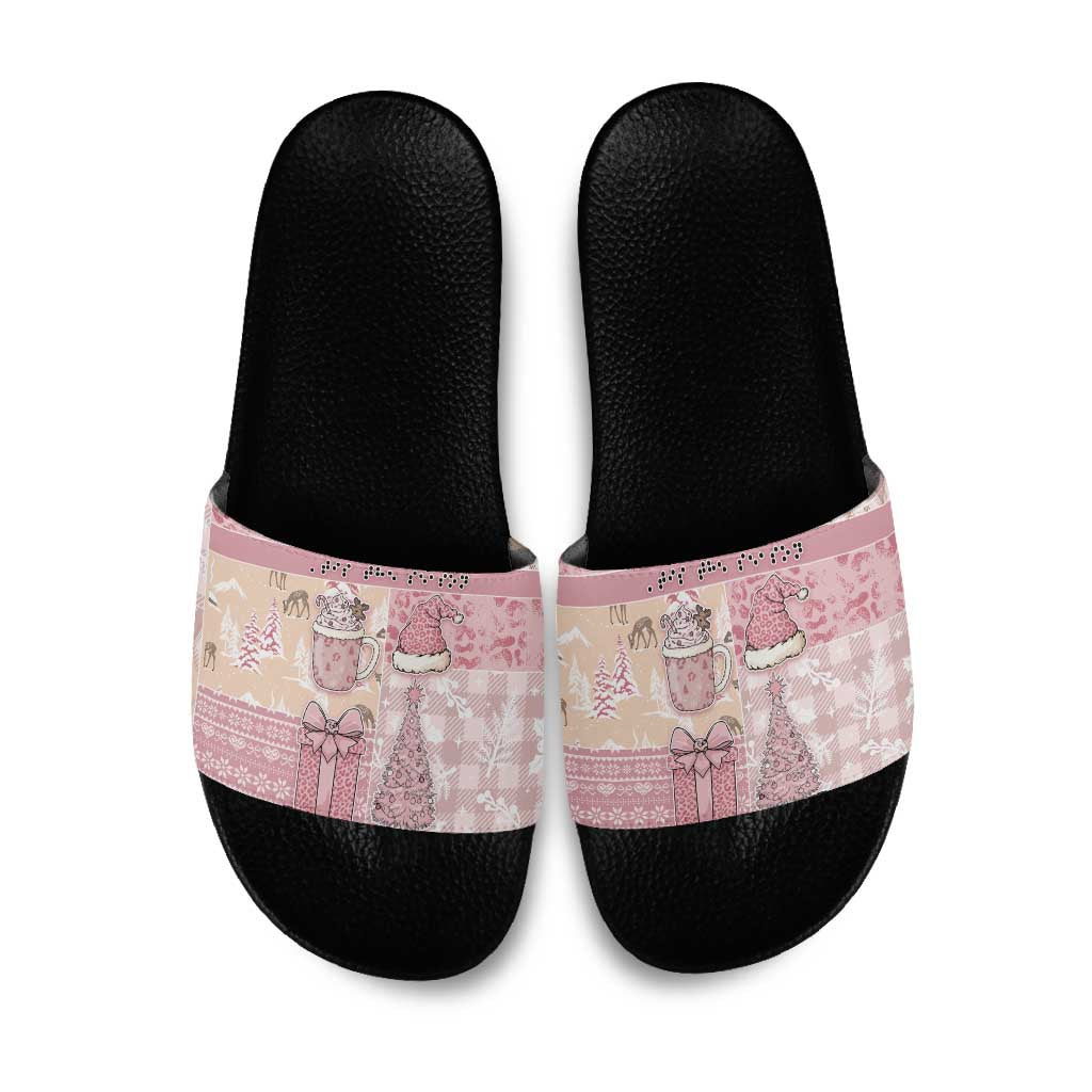 Braille Christmas Slide Sandals Tis The Season Patchwork Style - Wonder Print Shop