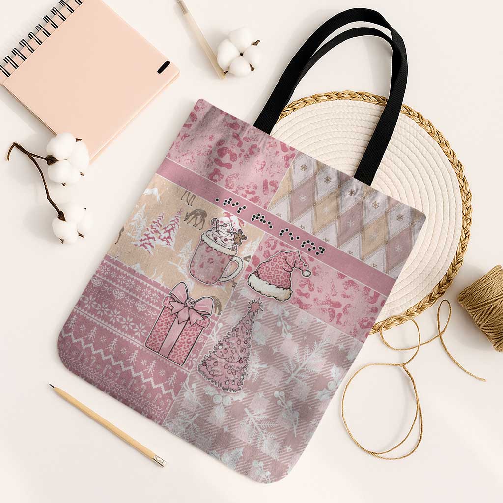 Braille Christmas Tote Bag Tis The Season Patchwork Style - Wonder Print Shop