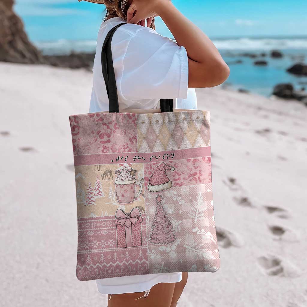 Braille Christmas Tote Bag Tis The Season Patchwork Style - Wonder Print Shop