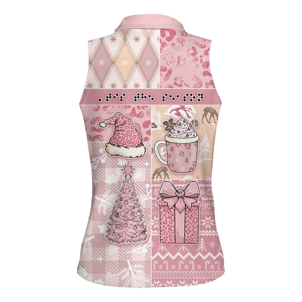 Braille Christmas Women Sleeveless Polo Shirt Tis The Season Patchwork Style - Wonder Print Shop