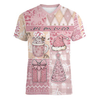 Braille Christmas Women V-Neck T-Shirt Tis The Season Patchwork Style - Wonder Print Shop