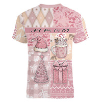 Braille Christmas Women V-Neck T-Shirt Tis The Season Patchwork Style - Wonder Print Shop