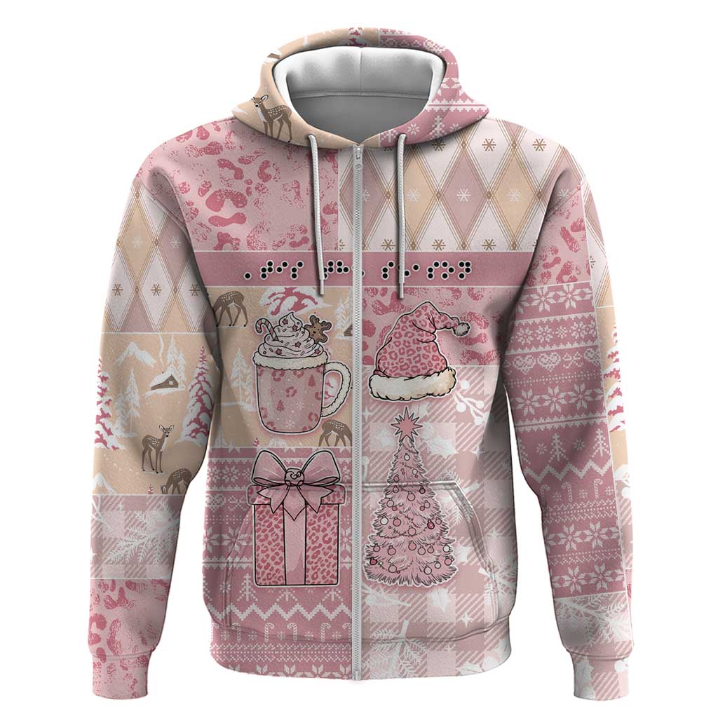 Braille Christmas Zip Hoodie Tis The Season Patchwork Style - Wonder Print Shop