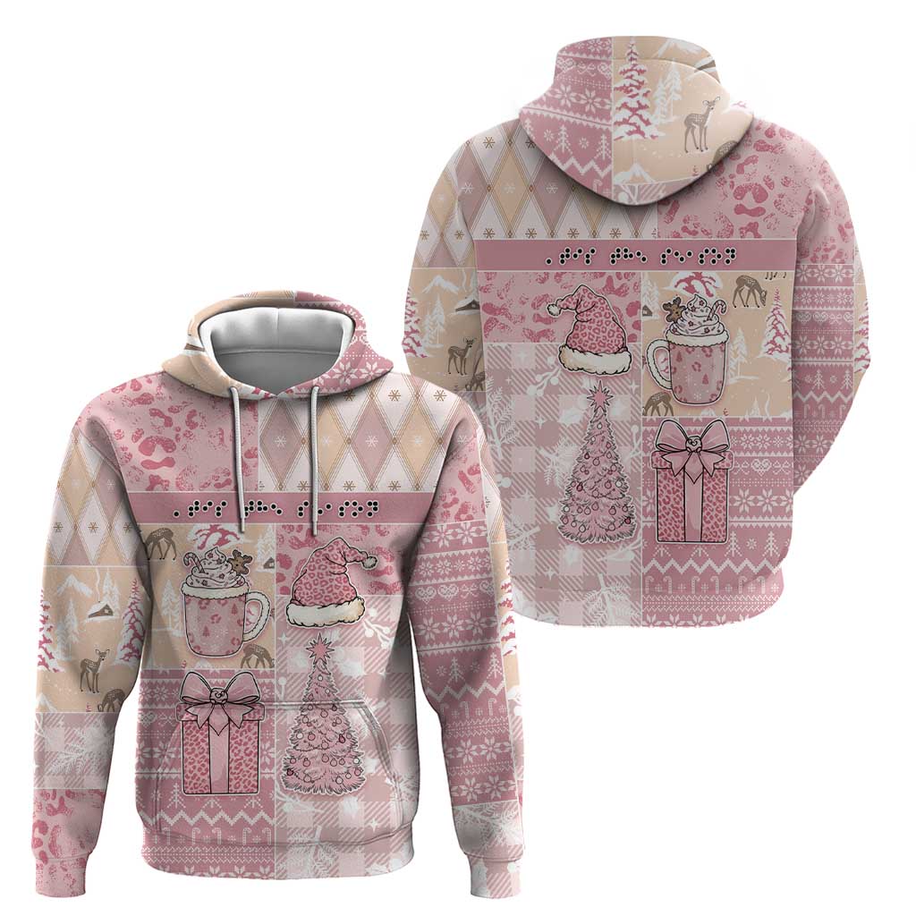 Braille Christmas Zip Hoodie Tis The Season Patchwork Style - Wonder Print Shop