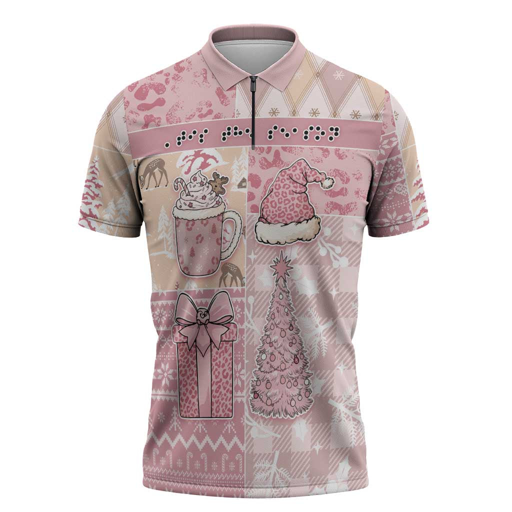 Braille Christmas Zipper Polo Shirt Tis The Season Patchwork Style - Wonder Print Shop
