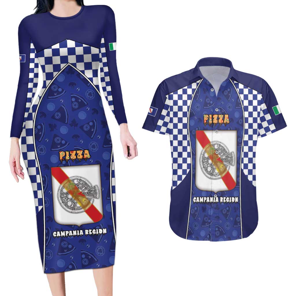 Personalized Italy Campania Couples Matching Long Sleeve Bodycon Dress and Hawaiian Shirt Pizza Foodie Pride - Wonder Print Shop