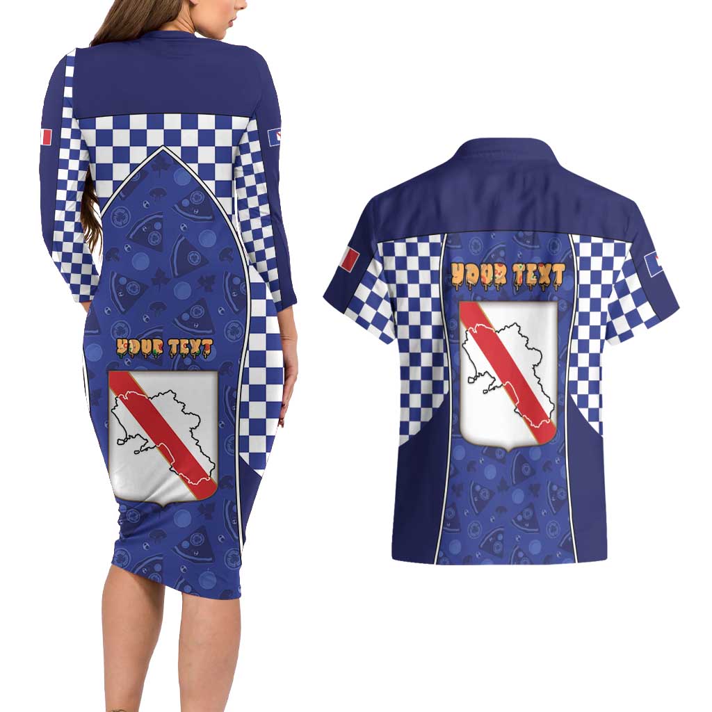 Personalized Italy Campania Couples Matching Long Sleeve Bodycon Dress and Hawaiian Shirt Pizza Foodie Pride - Wonder Print Shop