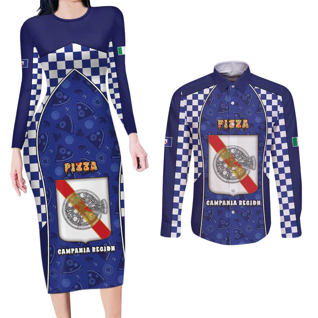 Personalized Italy Campania Couples Matching Long Sleeve Bodycon Dress and Long Sleeve Button Shirt Pizza Foodie Pride - Wonder Print Shop