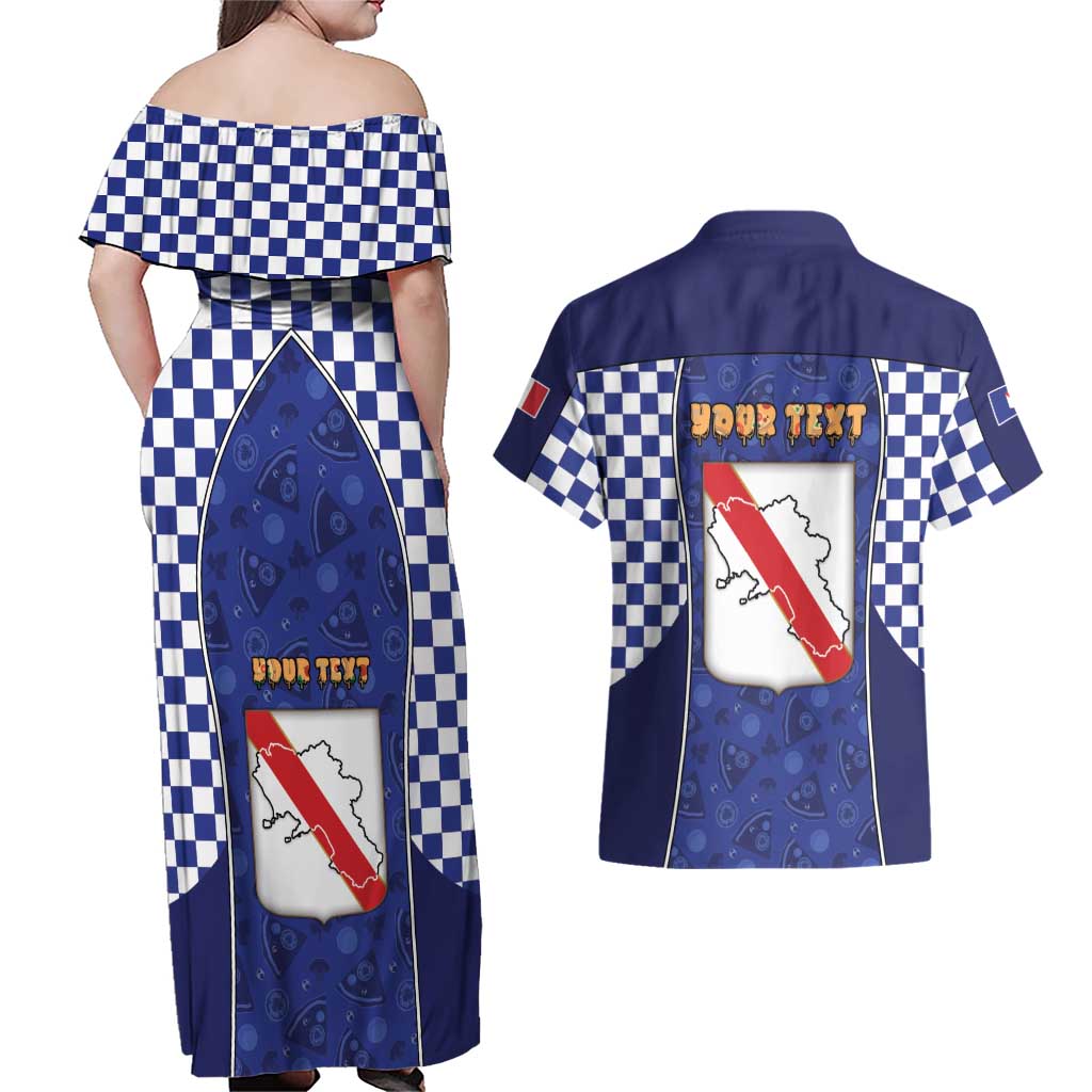 Personalized Italy Campania Couples Matching Off Shoulder Maxi Dress and Hawaiian Shirt Pizza Foodie Pride - Wonder Print Shop