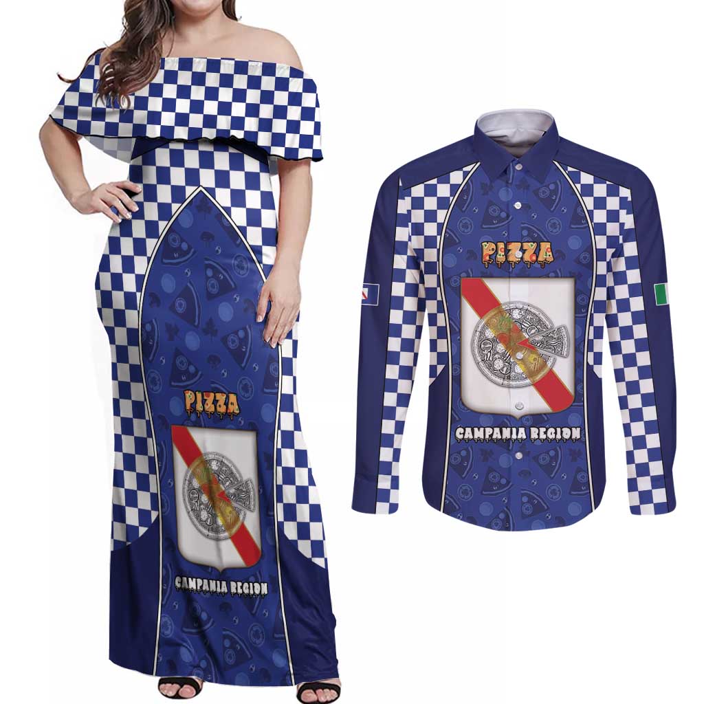 Personalized Italy Campania Couples Matching Off Shoulder Maxi Dress and Long Sleeve Button Shirt Pizza Foodie Pride - Wonder Print Shop