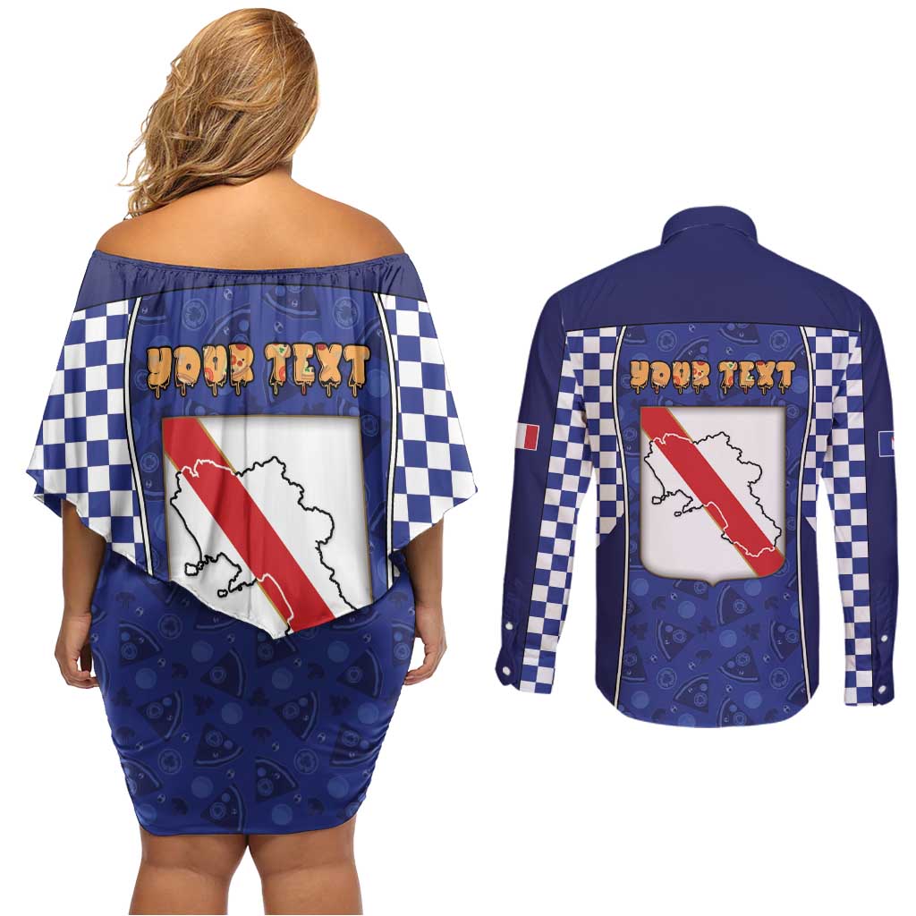 Personalized Italy Campania Couples Matching Off Shoulder Short Dress and Long Sleeve Button Shirt Pizza Foodie Pride - Wonder Print Shop