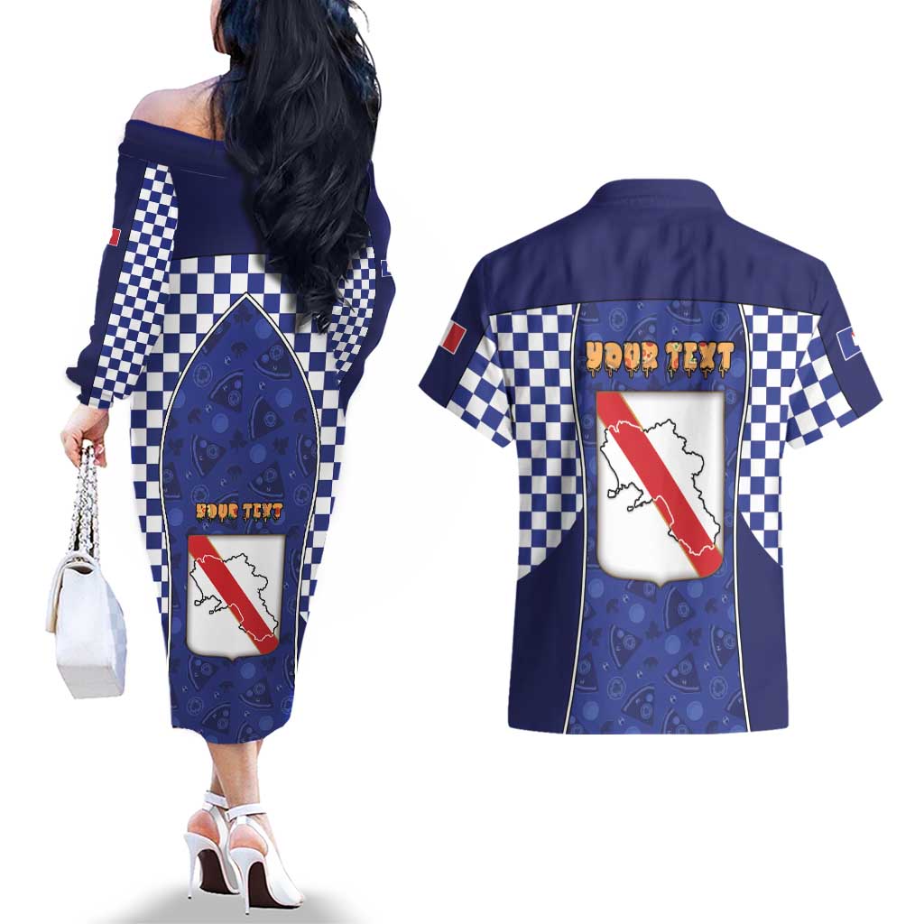 Personalized Italy Campania Couples Matching Off The Shoulder Long Sleeve Dress and Hawaiian Shirt Pizza Foodie Pride - Wonder Print Shop