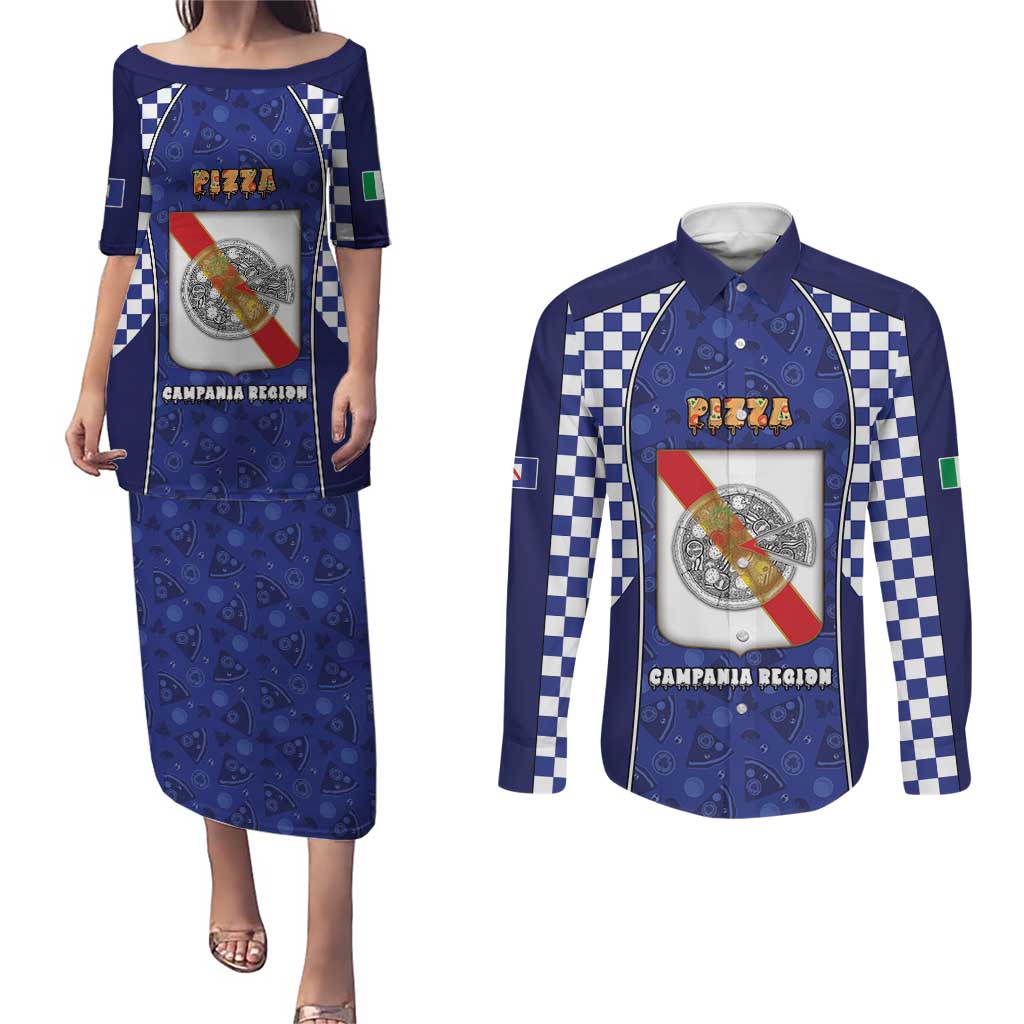 Personalized Italy Campania Couples Matching Puletasi and Long Sleeve Button Shirt Pizza Foodie Pride - Wonder Print Shop