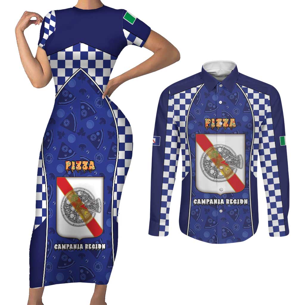 Personalized Italy Campania Couples Matching Short Sleeve Bodycon Dress and Long Sleeve Button Shirt Pizza Foodie Pride - Wonder Print Shop
