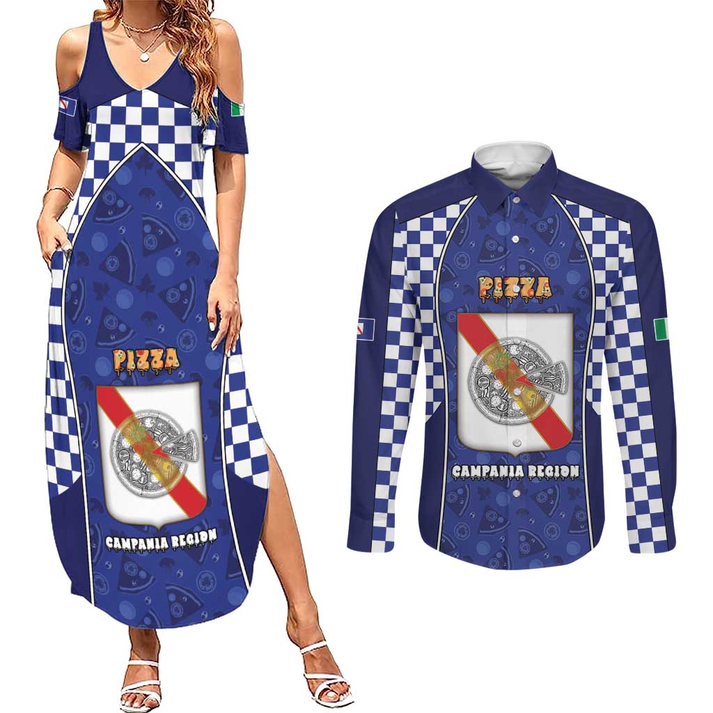Personalized Italy Campania Couples Matching Summer Maxi Dress and Long Sleeve Button Shirt Pizza Foodie Pride - Wonder Print Shop