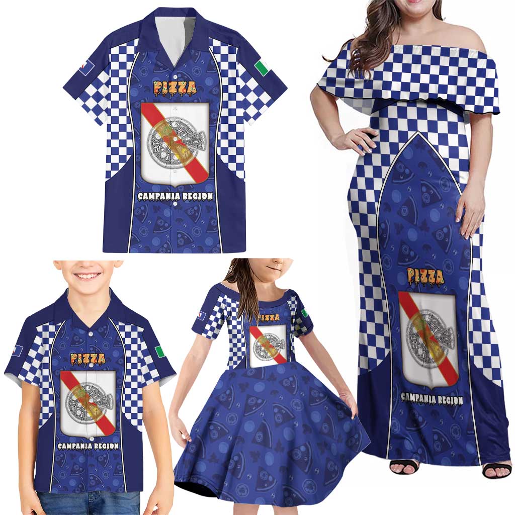Personalized Italy Campania Family Matching Off Shoulder Maxi Dress and Hawaiian Shirt Pizza Foodie Pride - Wonder Print Shop
