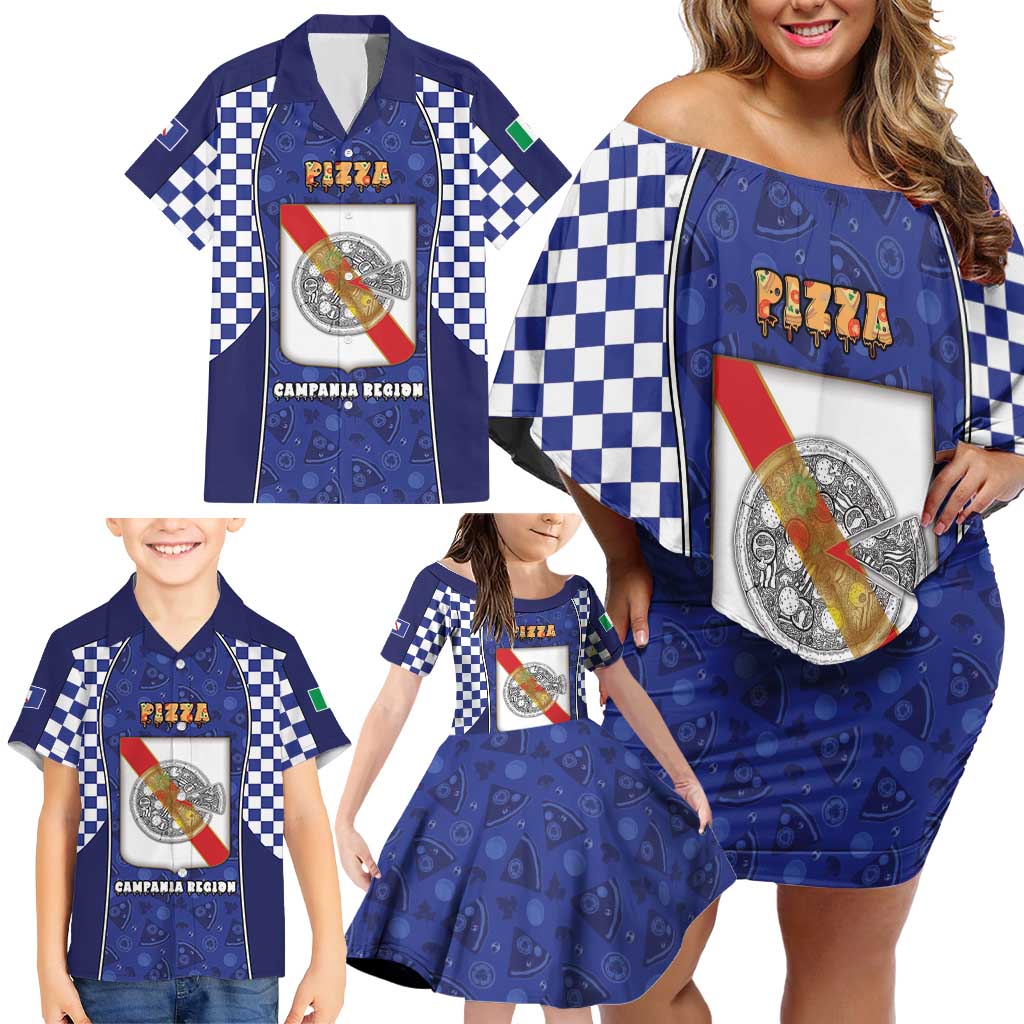 Personalized Italy Campania Family Matching Off Shoulder Short Dress and Hawaiian Shirt Pizza Foodie Pride - Wonder Print Shop