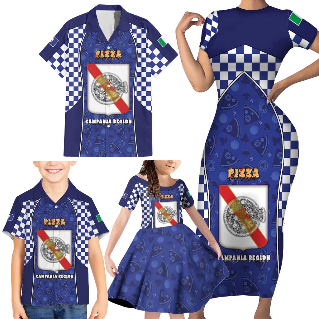 Personalized Italy Campania Family Matching Short Sleeve Bodycon Dress and Hawaiian Shirt Pizza Foodie Pride - Wonder Print Shop