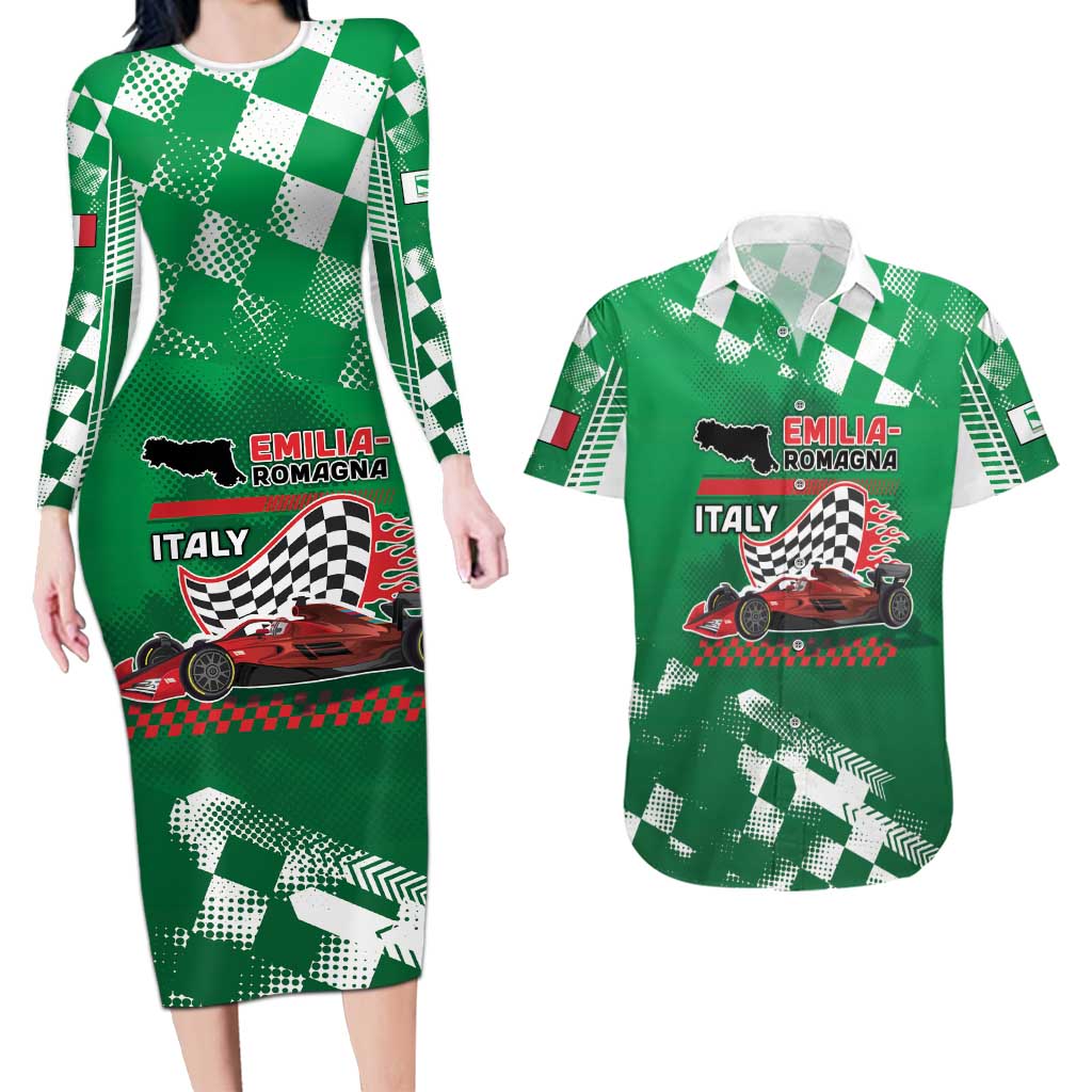 Custom Italy Emilia-Romagna Couples Matching Long Sleeve Bodycon Dress and Hawaiian Shirt Italian Race Circuit - Wonder Print Shop