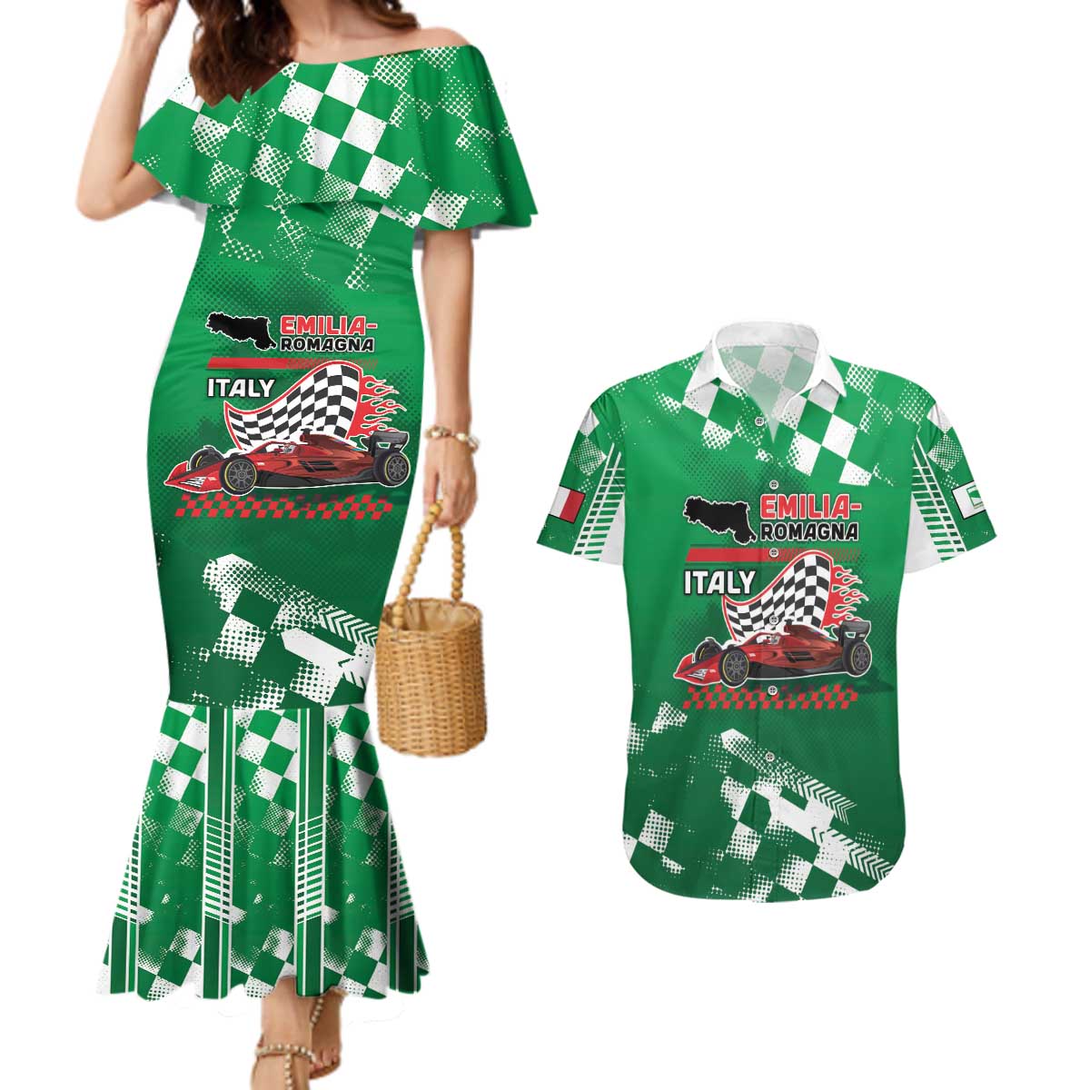 Custom Italy Emilia-Romagna Couples Matching Mermaid Dress and Hawaiian Shirt Italian Race Circuit - Wonder Print Shop