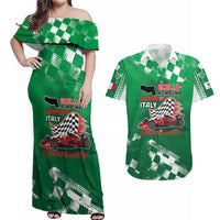 Custom Italy Emilia-Romagna Couples Matching Off Shoulder Maxi Dress and Hawaiian Shirt Italian Race Circuit - Wonder Print Shop