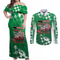 Custom Italy Emilia-Romagna Couples Matching Off Shoulder Maxi Dress and Long Sleeve Button Shirt Italian Race Circuit - Wonder Print Shop