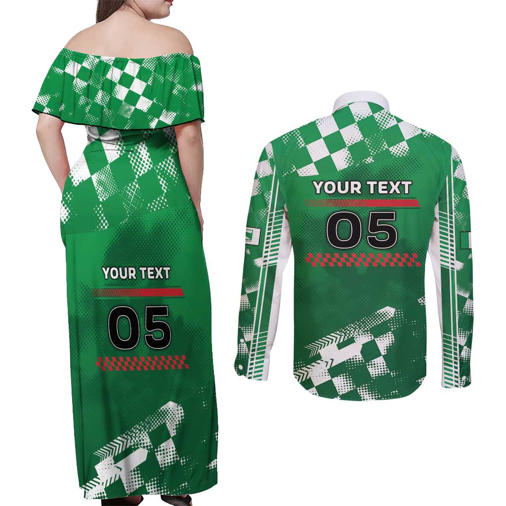 Custom Italy Emilia-Romagna Couples Matching Off Shoulder Maxi Dress and Long Sleeve Button Shirt Italian Race Circuit - Wonder Print Shop