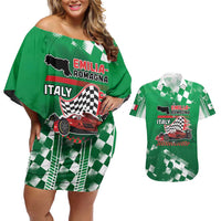 Custom Italy Emilia-Romagna Couples Matching Off Shoulder Short Dress and Hawaiian Shirt Italian Race Circuit - Wonder Print Shop