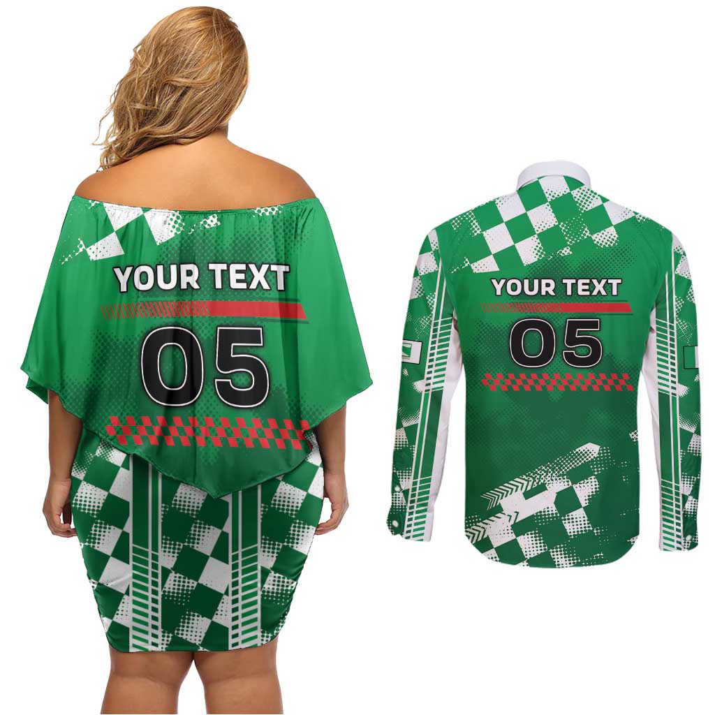 Custom Italy Emilia-Romagna Couples Matching Off Shoulder Short Dress and Long Sleeve Button Shirt Italian Race Circuit - Wonder Print Shop