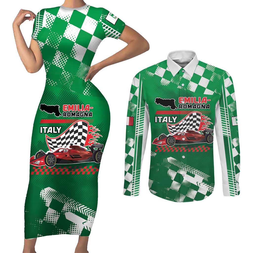 Custom Italy Emilia-Romagna Couples Matching Short Sleeve Bodycon Dress and Long Sleeve Button Shirt Italian Race Circuit - Wonder Print Shop