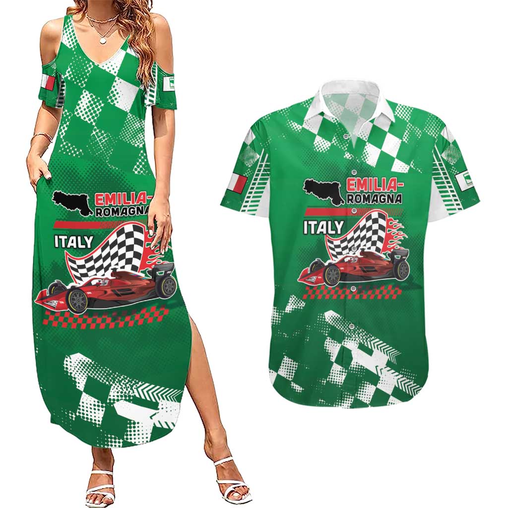 Custom Italy Emilia-Romagna Couples Matching Summer Maxi Dress and Hawaiian Shirt Italian Race Circuit - Wonder Print Shop