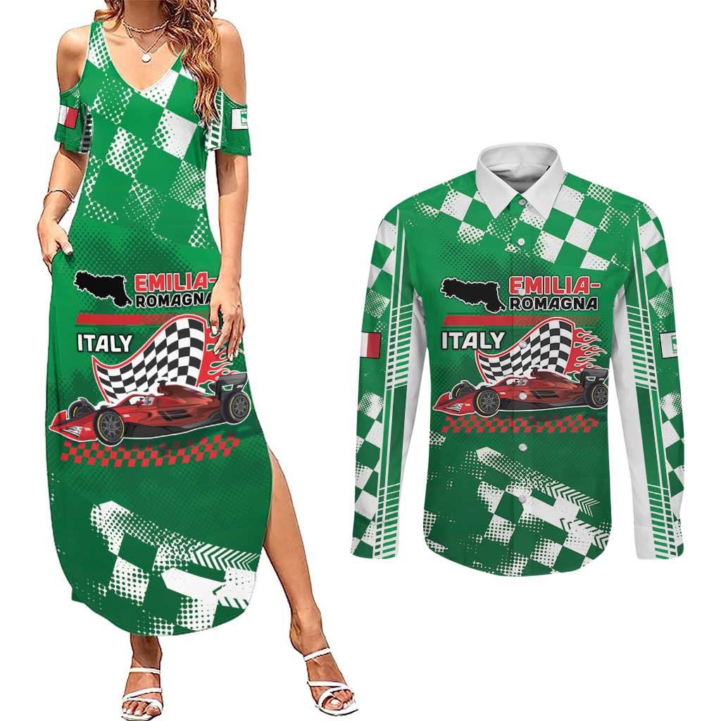 Custom Italy Emilia-Romagna Couples Matching Summer Maxi Dress and Long Sleeve Button Shirt Italian Race Circuit - Wonder Print Shop