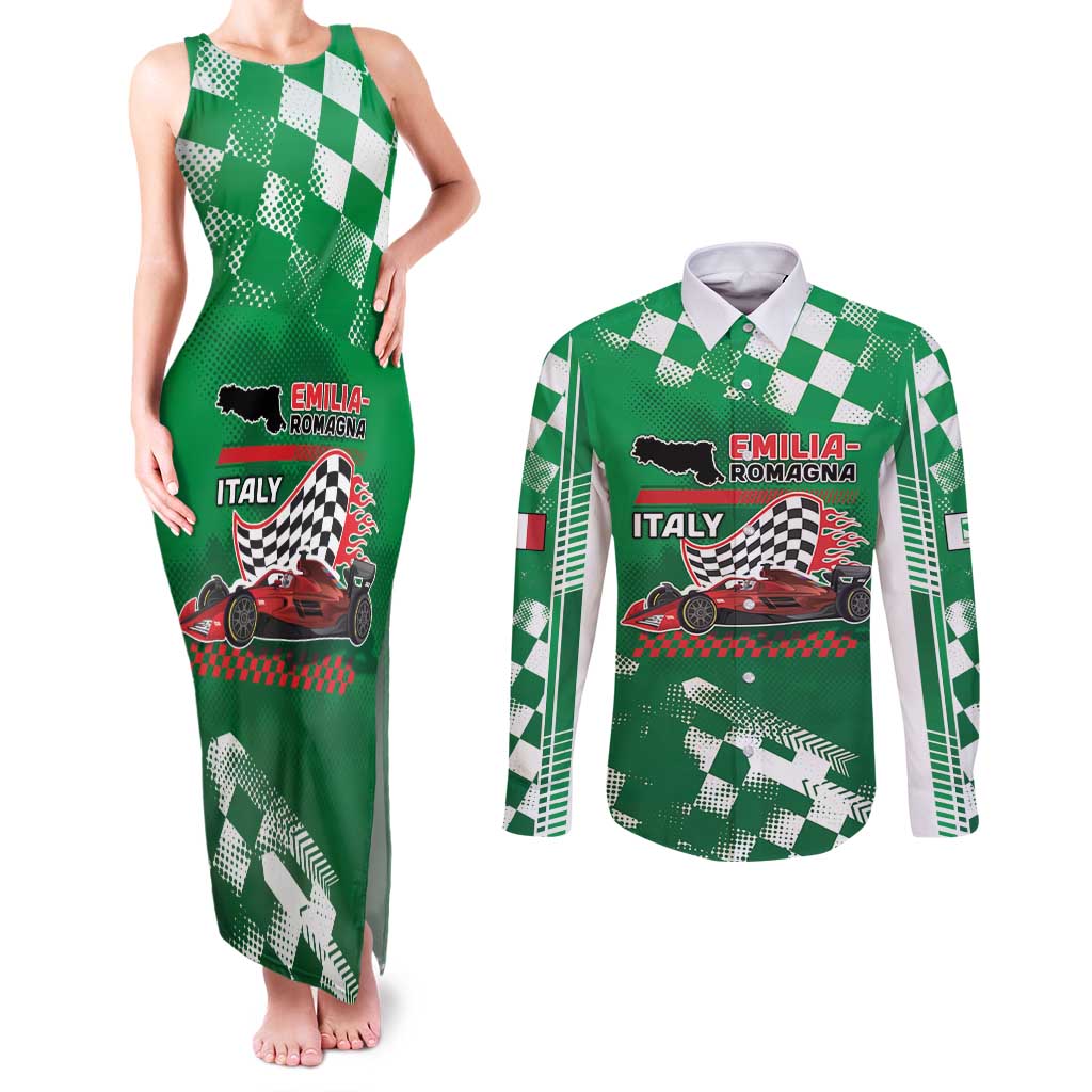 Custom Italy Emilia-Romagna Couples Matching Tank Maxi Dress and Long Sleeve Button Shirt Italian Race Circuit - Wonder Print Shop