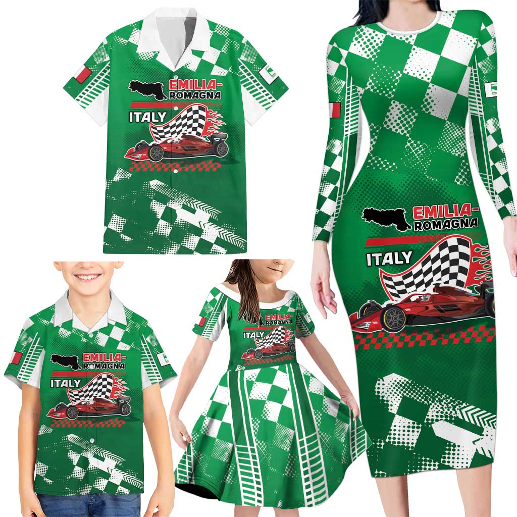 Custom Italy Emilia-Romagna Family Matching Long Sleeve Bodycon Dress and Hawaiian Shirt Italian Race Circuit - Wonder Print Shop