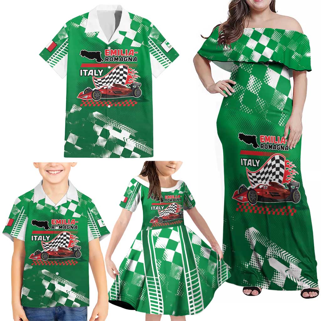 Custom Italy Emilia-Romagna Family Matching Off Shoulder Maxi Dress and Hawaiian Shirt Italian Race Circuit - Wonder Print Shop