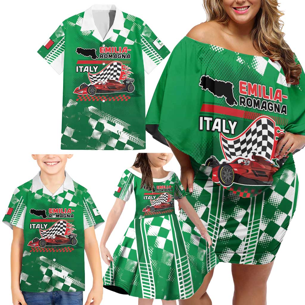 Custom Italy Emilia-Romagna Family Matching Off Shoulder Short Dress and Hawaiian Shirt Italian Race Circuit - Wonder Print Shop