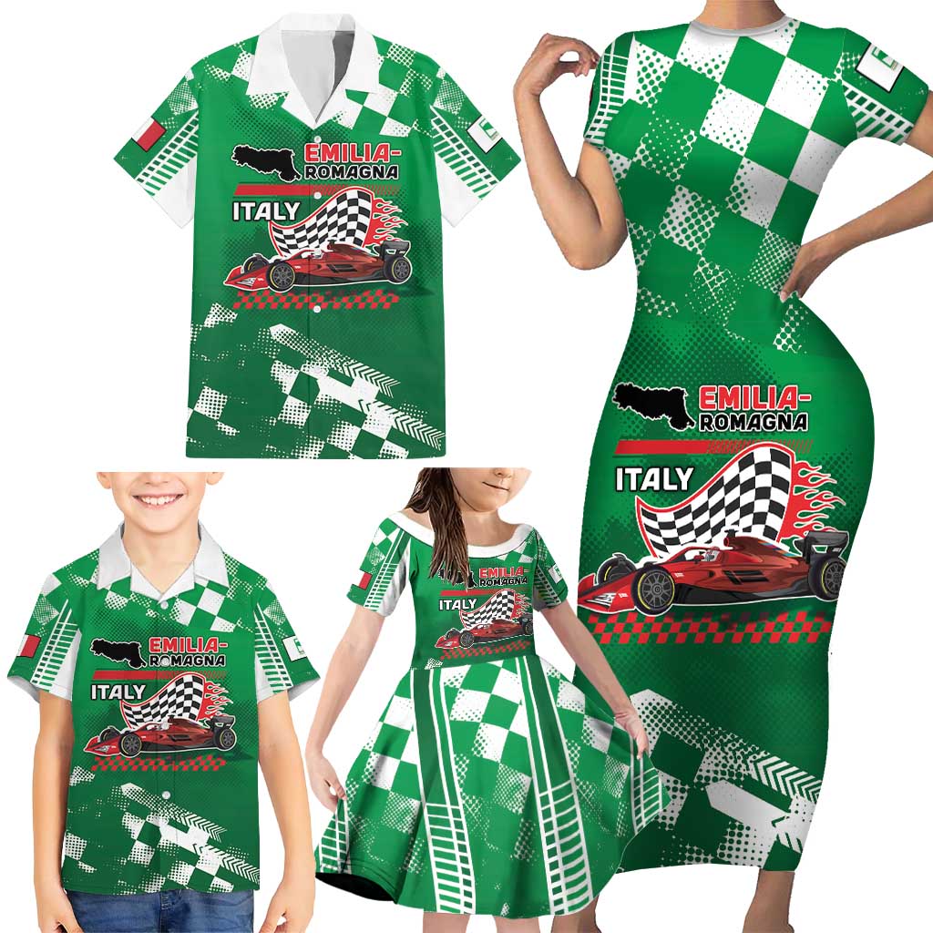 Custom Italy Emilia-Romagna Family Matching Short Sleeve Bodycon Dress and Hawaiian Shirt Italian Race Circuit - Wonder Print Shop