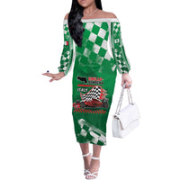 Custom Italy Emilia-Romagna Off The Shoulder Long Sleeve Dress Italian Race Circuit - Wonder Print Shop